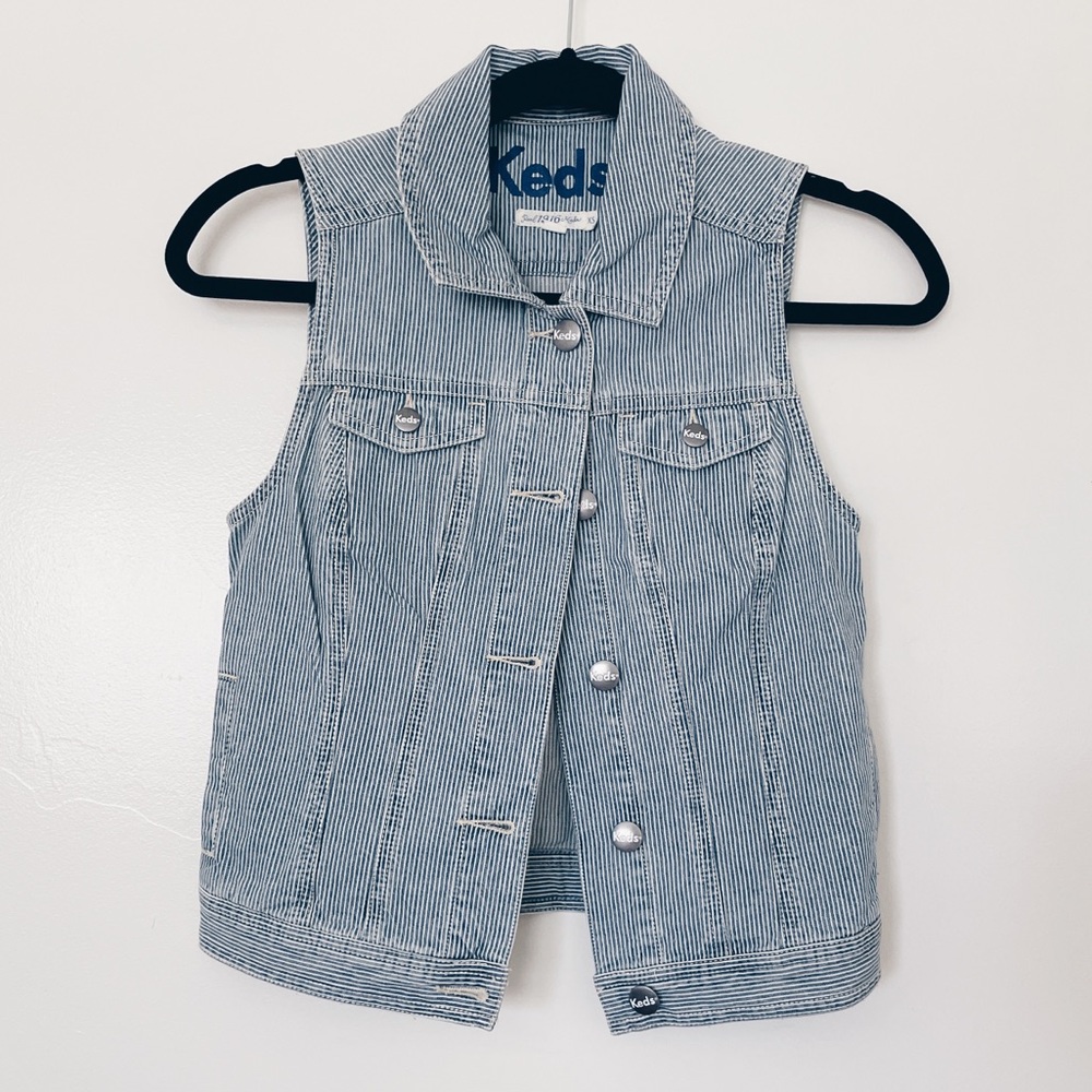 Railroad stripes denim vest